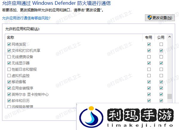 启用文件和打印机共享