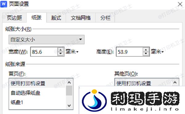 选择合适的纸张和尺寸设置