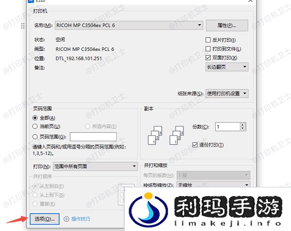 选择正确的打印选项