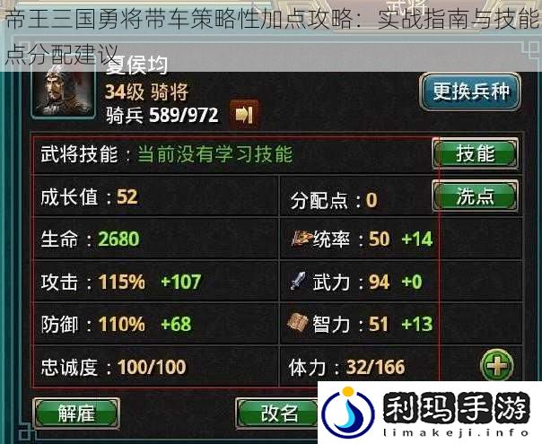 帝王三国勇将带车策略性加点攻略:实战指南与技能点分配建议