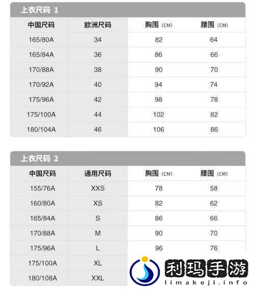 国产尺码和欧洲尺码表 2022-对比与分析