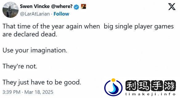 博德之门3总监驳单机消亡论